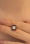 Kare Baget Taşlı Model 2 Kadın Gümüş Kolye Zincir GKLKRBGTM2D-ROS-Rose (bronz)