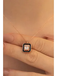Kare Baget Taşlı Model 2 Kadın Gümüş Kolye Zincir GKLKRBGTM2D-ROS-Rose (bronz)