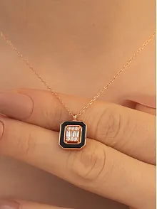 Kare Baget Taşlı Model 2 Kadın Gümüş Kolye Zincir GKLKRBGTM2D-ROS-Rose (bronz)