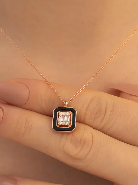 Kare Baget Taşlı Model 2 Kadın Gümüş Kolye Zincir GKLKRBGTM2D-ROS-Rose (bronz)