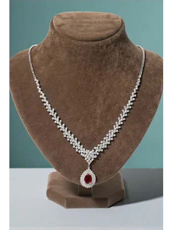 Çise Yakut Taşlı Gümüş Su Yolu Kadın Kolye