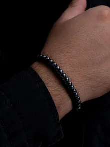 Doğal Taşlı Hematit Deri Bileklik