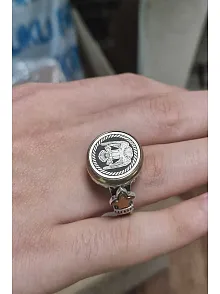 Erkek Gümüş Yüzük - 925 Ayar Gümüş Arnavut Bayrağı Simgesi Erkek Yüzük