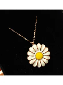 Papatya Modeli Beyaz Sarı Mineli Rose(Bakır rengi) Bayan Gümüş Kolye