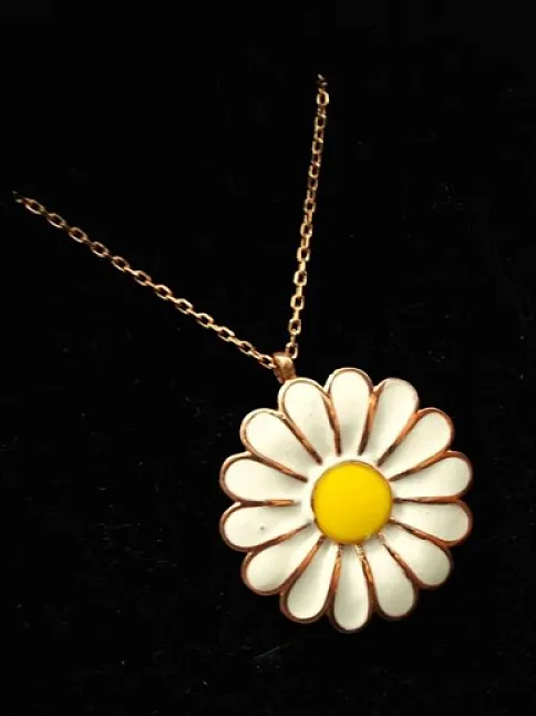 Papatya Modeli Beyaz Sarı Mineli Rose(Bakır rengi) Bayan Gümüş Kolye