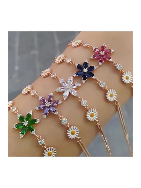 Rose Rengi Nergis Çiçeği Zirkon Taşlı Gümüş Bileklik Rose Rengi Nergis Çiçeği Zirkon Taşlı Gümüş Bileklik