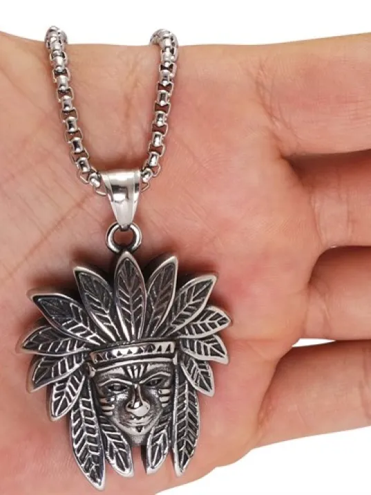 Erkek Çelik Kolye - OttoMan Kızılderili Reisi Çelik Erkek Kolye Zincir