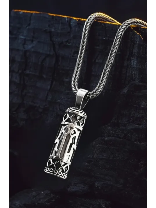 Erkek Gümüş Cevşen Kolye - Meryem Ana Eli Motifli Gümüş Cevşen Erkek Gümüş Kolye