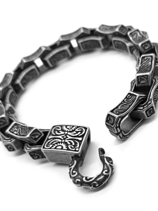 Motifli Kalın Gemi Zinciri Model Çelik Erkek Bileklik CBLMOTZINCR-SYH