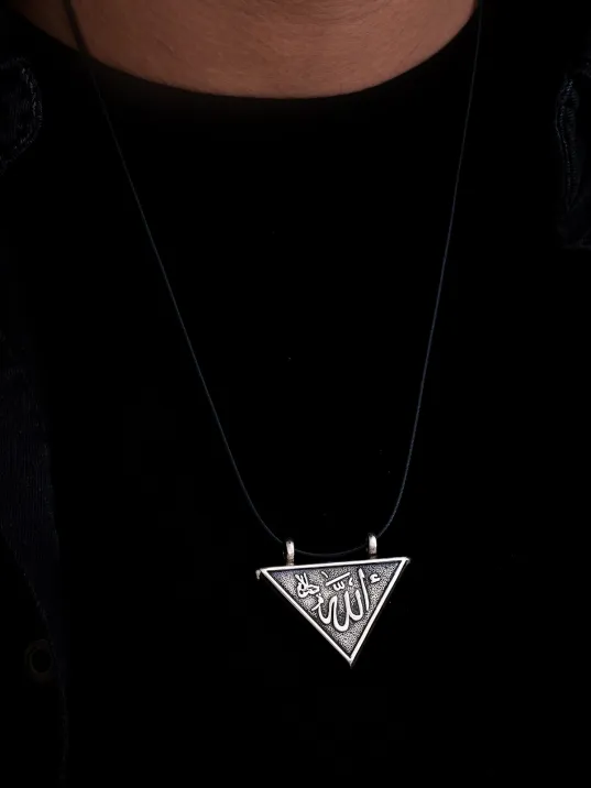 Erkek Allah Ve Muhammed Yazılı Orta Boy Gümüş Muska Haznesi