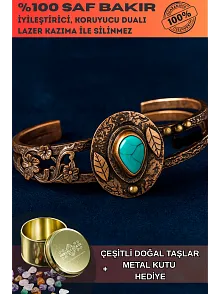 Kadın Bakır Bileklik - Turkuaz Firuze Taşlı Damla Model Kadın Bilezik Metal Kutu ve Doğal Taşlar
