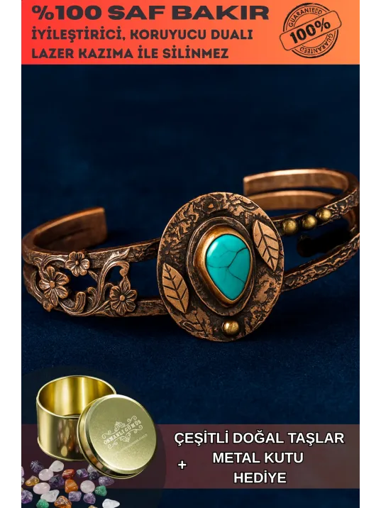 Kadın Bakır Bileklik - Turkuaz Firuze Taşlı Damla Model Kadın Bilezik Metal Kutu ve Doğal Taşlar Kadın Bakır Bileklik - Turkuaz Firuze Taşlı Damla Model Kadın Bilezik Metal Kutu ve Doğal Taşlar