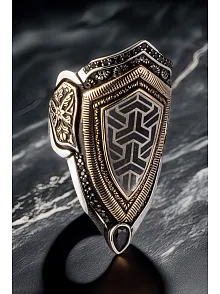 Erkek Omega Desen İşlemeli Siyah Zirkon Taşlı 925 Ayar Gümüş Yüzük Zihgir Model