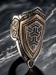 Erkek Omega Desen İşlemeli Siyah Zirkon Taşlı 925 Ayar Gümüş Yüzük Zihgir Model