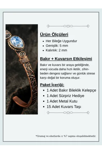 Bakır Kelepçe Bilezik Lapis Doğal Taş Erkek Kadın Doğal Taşlı ve Metal Kutulu