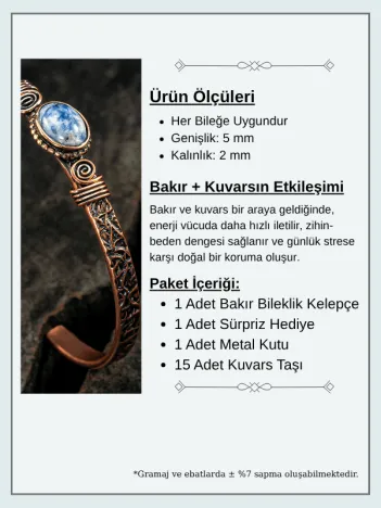 Bakır Kelepçe Bilezik Lapis Doğal Taş Erkek Kadın Doğal Taşlı ve Metal Kutulu