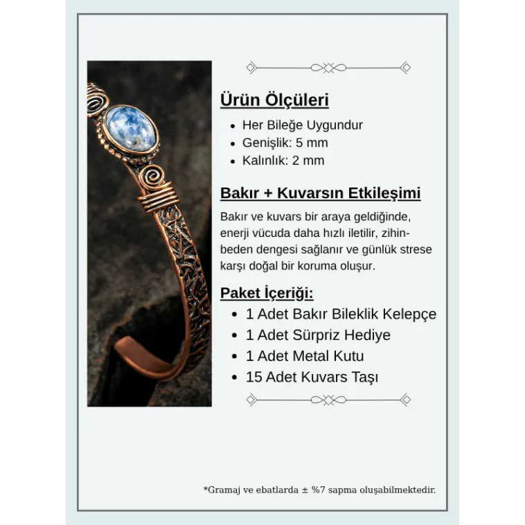 Bakır Kelepçe Bilezik Lapis Doğal Taş Erkek Kadın Doğal Taşlı ve Metal Kutulu Bakır Kelepçe Bilezik Lapis Doğal Taş Erkek Kadın Doğal Taşlı ve Metal Kutulu