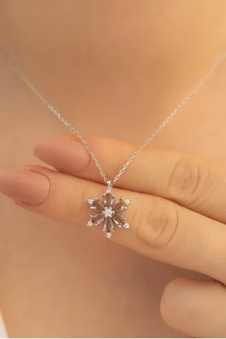 Kadın Gümüş Kolye - Zultanit Taşlı Çiçek Figürlü Kadın Gümüş Kolye
