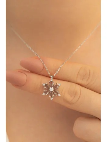 Kadın Gümüş Kolye - Zultanit Taşlı Çiçek Figürlü Kadın Gümüş Kolye