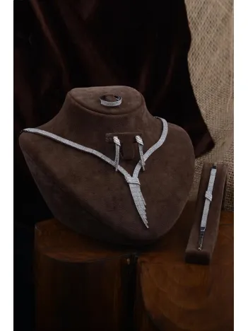 Kadın Gümüş Set - Afrodit  Gümüş Su Yolu Set - Kolye, Bileklik, Küpe, Yüzük