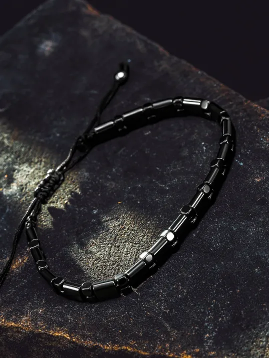 Erkek Kadın Doğal Taş Bileklik - Siyah Hematit Doğal Taşlı Makrome Model 5 Unisex Bileklik