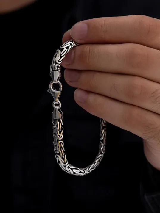 Erkek Gümüş Bileklik - 5.2mm Yassı Ezme Kral Model 925 Ayar Gümüş Erkek Bileklik