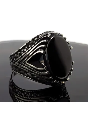 Erkek Gümüş Yüzük Siyah Oniks Taşlı