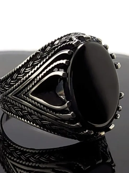 Erkek Gümüş Yüzük Siyah Oniks Taşlı