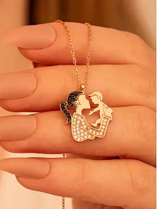 Anne Bebek Rose Renk Bayan Gümüş Kolye