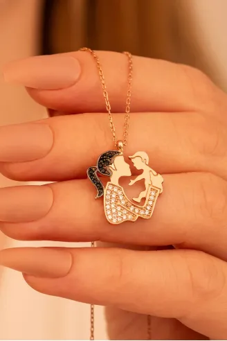 Anne Bebek Rose Renk Bayan Gümüş Kolye