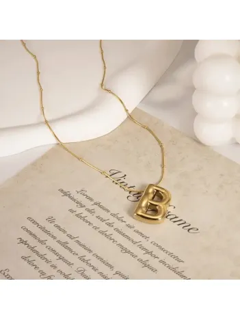 Kadın Çelik Kolye - Altın Kaplama B Harfi Balon Harf Kadın Kolye