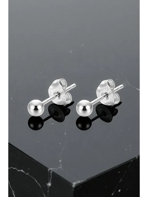 Kadın Gümüş Küpe - 3 mm 925 Ayar Gümüş Top Küpe