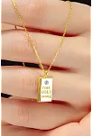 Kadın Gümüş Kolye - 18 Ayar Zirkon Taşlı Altın Gold Kaplama Külçe Model Gümüş Kadın Kolye