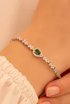 Kadın Gümüş Bileklik - Peri Zümrüt Taşlı Damla Model Kadın Bileklik