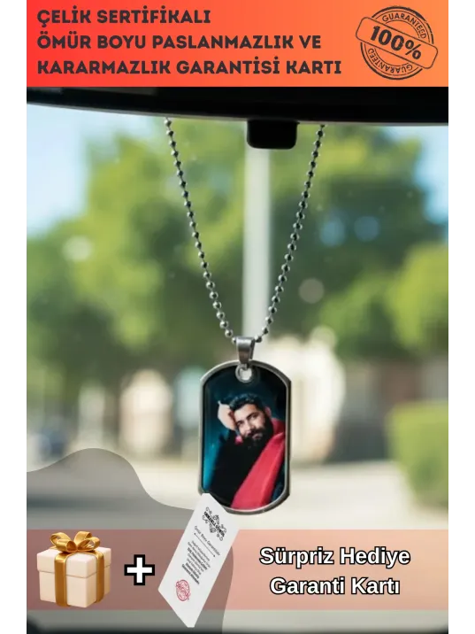 Dikiz Aynası Vites Topuzu Süs Renkli Ahmet Kaya Fotoğraflı Not Yazı Yazılabilir Çelik Asker Künyesi