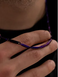 Erkek Kolye - Ince Kibar Model Erkek Çelik Kolye - 3 Mm Kalınlık - Mor Renk