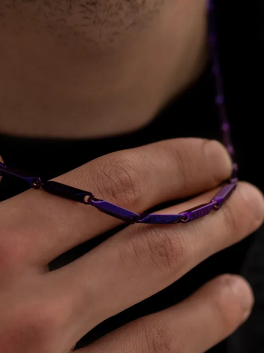 Erkek Kolye - Ince Kibar Model Erkek Çelik Kolye - 3 Mm Kalınlık - Mor Renk