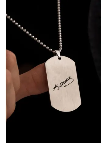 Erkek Kolye-Çelik Atatürk İmzalı Asker Künyesi Erkek Kolye-Çelik Atatürk İmzalı Asker Künyesi