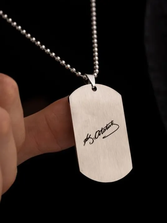 Erkek Kolye-Çelik Atatürk İmzalı Asker Künyesi