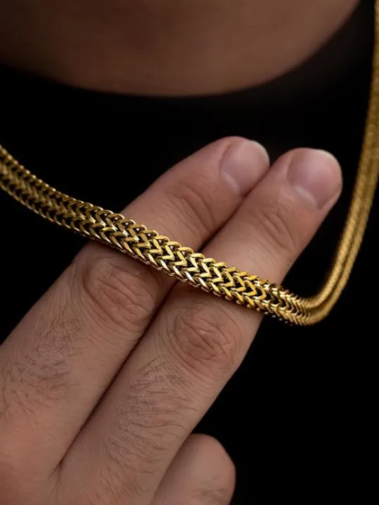 Erkek Çelik Kolye - Çift Sıra Örgü Model Erkek Çelik Kolye