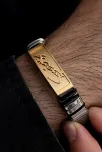 Erkek Çelik Bileklik - Sarı Plaka Sarı Mustafa Kemal Atatürk İmzalı Hasır Model Çelik Bileklik