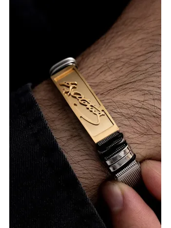 Erkek Çelik Bileklik - Sarı Plaka Sarı Mustafa Kemal Atatürk İmzalı Hasır Model Çelik Bileklik Erkek Çelik Bileklik - Sarı Plaka Sarı Mustafa Kemal Atatürk İmzalı Hasır Model Çelik Bileklik