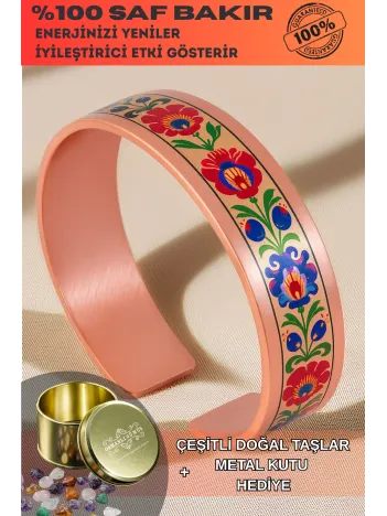 Kadın Bakır Bileklik - Bird Model Özel Baskı Metal Kutu Ve Doğal Taşlar