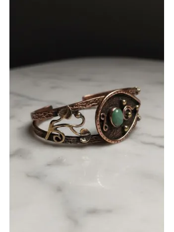 Kadın Bakır Bileklik - Yeşil Aventurin Taşlı Damla Model Kadın Bilezik Metal Kutu ve Doğal Taşlar