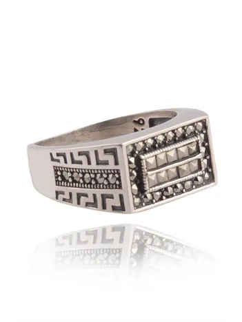 Dikdörtgen Model Markazit Taşlı Erkek Gümüş Yüzük