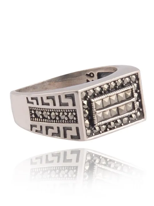 Dikdörtgen Model Markazit Taşlı Erkek Gümüş Yüzük