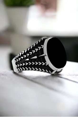 Erkek Gümüş Yüzük - 925 Ayar Kaplangözü Taşlı Erkek Gümüş Yüzük