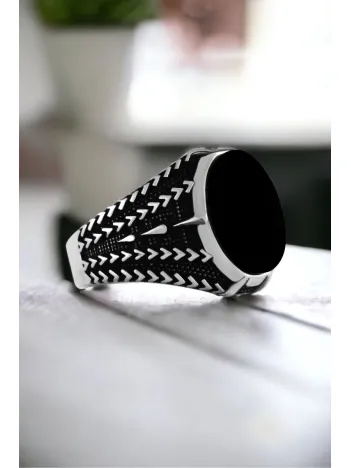 Erkek Gümüş Yüzük - 925 Ayar Kaplangözü Taşlı Erkek Gümüş Yüzük