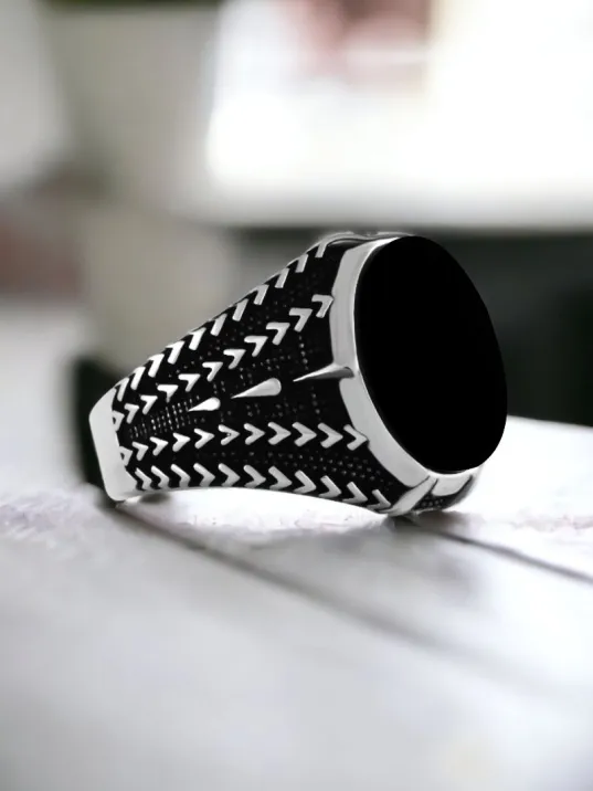 Erkek Gümüş Yüzük - 925 Ayar Kaplangözü Taşlı Erkek Gümüş Yüzük