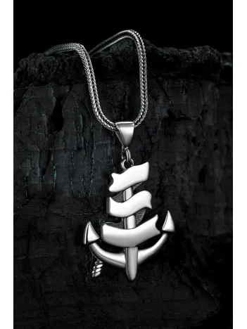 Erkek Gümüş Kolye - Çapa Figürlü Tilki Kuyruğu Zincir Erkek Kolye